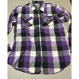 Current Purple Black White Gray Checkered Button Up Long Sleeve Shirt | Size M